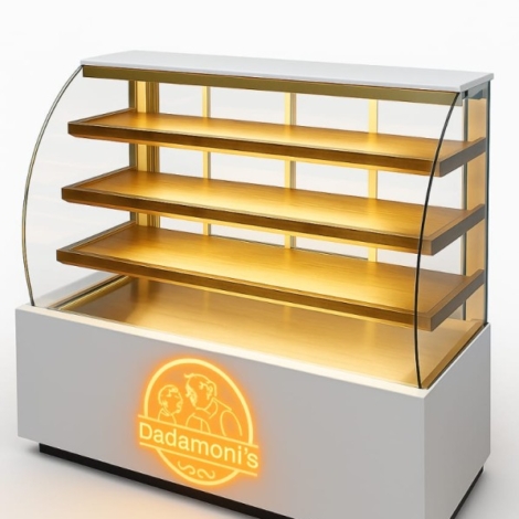 Curved glass display & refrigerator